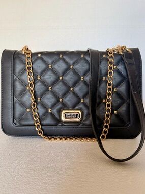Badgley Mischka Black Quilted Studded Chain Strap Shoulder Bag/ Crossbody